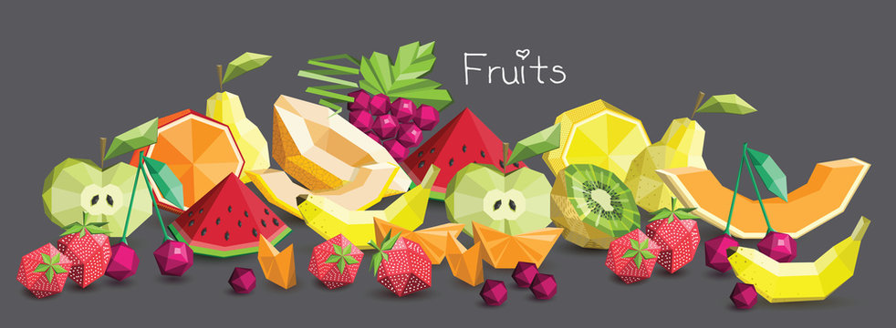 Polygon fruit set, vector illustration.