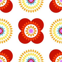 Ein frisches blumiges endloses Muster - Ornament mit bunten Blüten  - Vorlage für Tapete Hintergrund und Druck - rot orange bunt © Jyll