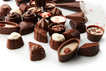 Assorted chocolate candies, close up