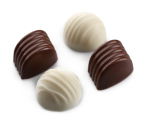 Assorted chocolate candies, isolated on white