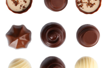 Assorted chocolate candies, isolated on white
