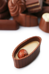 Assorted chocolate candies, close up