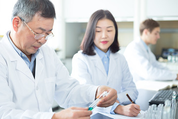 people doing chemical experiment in modern lab