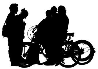 Cyclists bike and people on white background