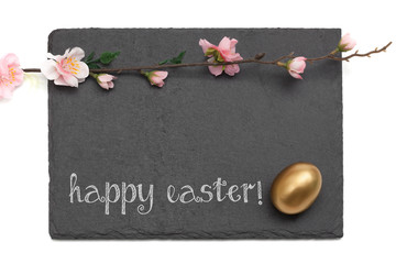 Easter Slate board with flowers and Golden Egg