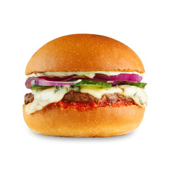 Tasty cheeseburger isolated at white background