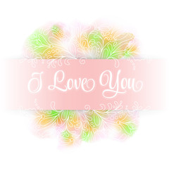 Vector flower wreath in a watercolor style with sign I love you. Vintage floral wreath. Decorative floral element for design of invitations, covers, notebooks and other items. Floral wreath
