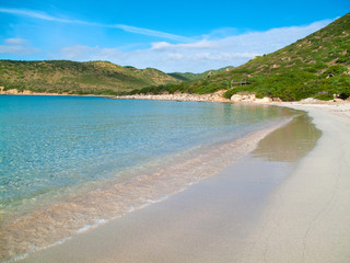 View of a Punta Molentis beach, Sardinia, Italy.