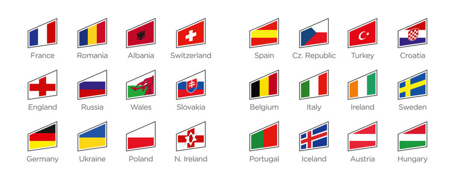 Moderne Flaggen Formen der Euro 2016 Teilnehmer in Frankreich