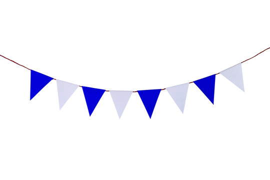 Triangle papers hanging on the rope.On the white background.