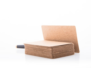 Stack of blank business card on white background.