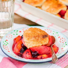 A Portion of Peach and Black Raspberry Cobbler