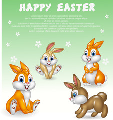 Cute little bunny collection with happy easter background 