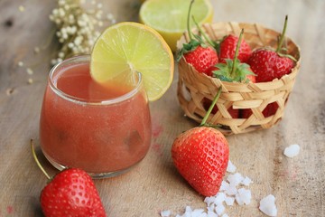 fresh strawberry with juice