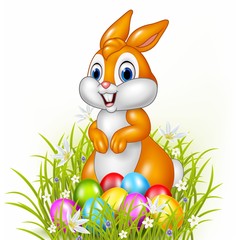 Cartoon bunny with easter eggs