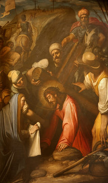 Rome - Veronica wipes the face of Jesus. The paint in church Basilica di Santa Prassede 