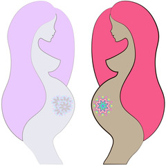 vector icon of pregnant women belly lady silhouette,  stylized symbol
