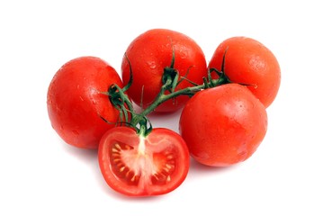 Tomato. Tomato vegetables isolated on white background . Fresh tomatoes, tomato fruit. Tomatoes with basil. Red tomato.