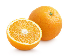 Orange citrus fruit with half isolated on white with clipping path