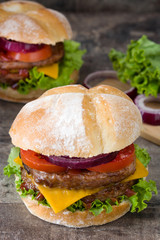 Delicious burger with cheddar cheese
