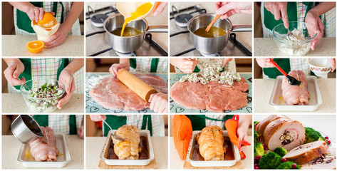 A Step by Step Collage of Making Stuffed Turkey Roll