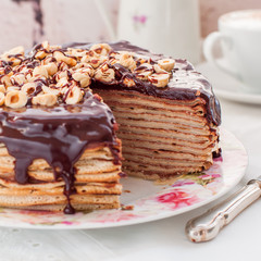 A Slice of Chocolate, Hazelnut and Cottage Cheese Crepe Cake