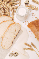 Rustic breakfast with milk and rye bread