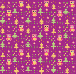 Seamless retro colourful owl bird pattern for kids