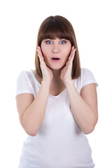 Fototapeta premium happy young beautiful surprised woman isolated on white