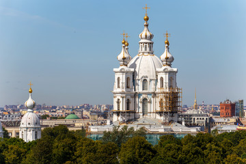 Fototapeta na wymiar Reconstruction of Russian orthodox cathedral (Smolny cathedral)