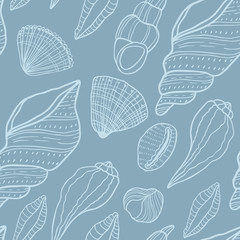 Seashells seamless vector pattern. Beautiful nature textures and lines.