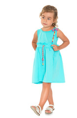 Adorable little girl walking along the path - Isolated on white background