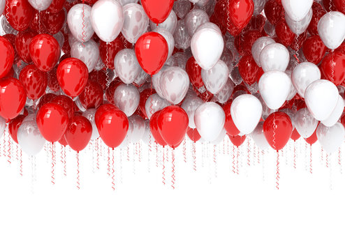 White And Red Celebration Balloons Isolated On White Background