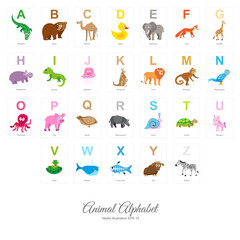 Naklejka premium Flat Animal Alphabet