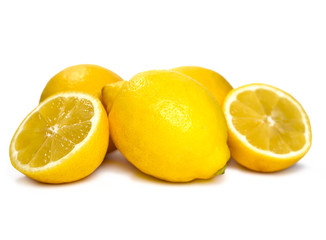 Fresh organic lemons, isolated on white background.