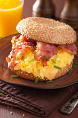 breakfast sandwich on bagel with egg bacon cheese