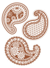 Isolated mehndi floral elements in ethnic Oriental style.