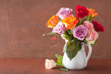 beautiful colorful rose flowers bouquet in vase