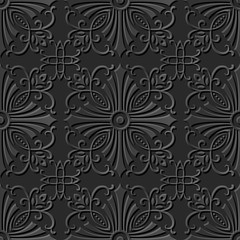 Seamless 3D elegant dark paper art pattern 099 Cross Spiral Vine
