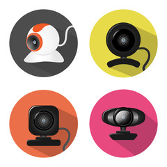 Set webcam icon with long shadow.