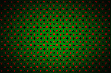 Green casino background. Playing, poker, blackjack, cards symbol.
