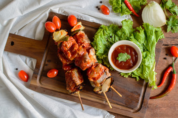 Grilled pork barbecue with sauce