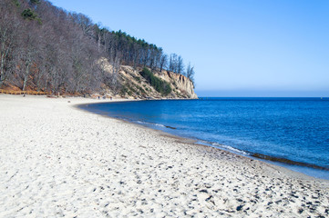 Cliff in Gdynia Orlowo and a long sand beach, Poland - obrazy, fototapety, plakaty