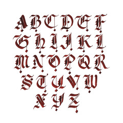 Hand drawn gothic ink pen font. Capital letters on white background.