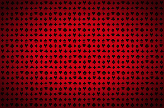 Red casino background. Playing, poker, blackjack, cards symbol.