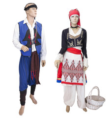 Greek cretan national man and woman clothes costume on mannequin - obrazy, fototapety, plakaty