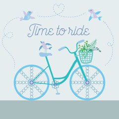 Cute colorful beautiful bicycle with flowers and birds and decorative wheels vector illustration