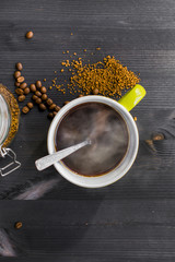 Still life on wooden background top view