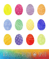 Watercolor Easter Eggs. Vector illustration