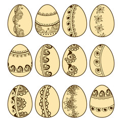Set of vector easter eggs with mehndi indian ornaments. Collection of decorative elements to Easter